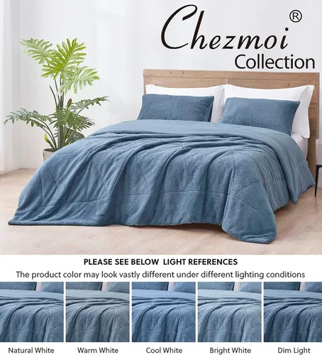 Vista 7 de Chezmoi Collection Zane - Juego de edredón Sherpa de 2 piezas, juego de ropa de cama reversible de microfibra lavada de doble cara