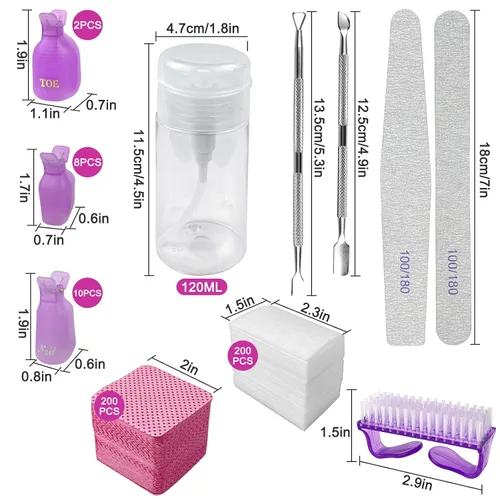 Vista 8 de Eyxformula Kit removedor de esmalte de gel – 10 clips para uñas de los pies, 10 clips de remojo de uñas de dedos, 400 toallitas sin pelusa, 2 limas