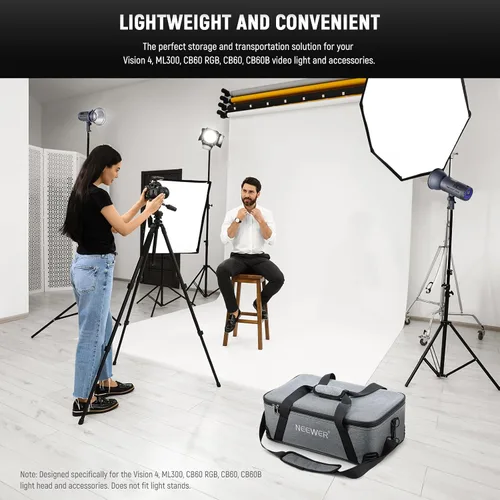 Vista 8 de NEEWER Bolsa de transporte con espuma movible acolchada para Studio Light Q300 Vision 4 ML300 CB60B RGB CB60 MS60B MS60C MS150B, bolsa de transporte