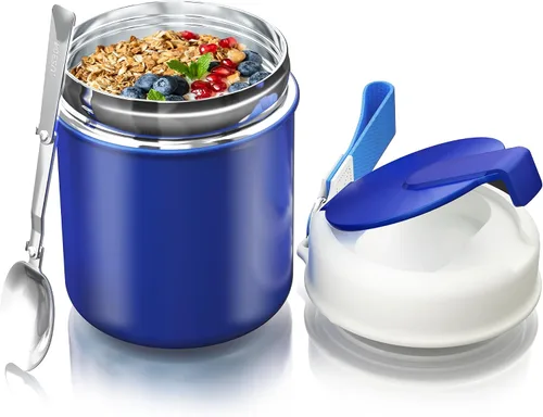Vista 8 de Termo para comida caliente para niños, 15.8 onzas, recipiente de sopa a prueba de fugas, tarro de comida aislado de boca ancha con cuchara plegable