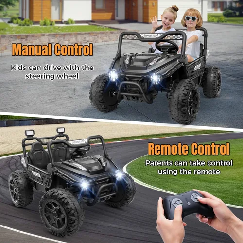 Vista 4 de Hikole Juguetes de paseo de 2 plazas de 24 V para niños grandes, camión eléctrico UTV con control remoto, asiento XXXL de 22 pulgadas, ruedas