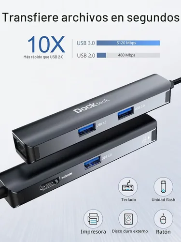 Vista 3 de Hub USB C Ethernet, adaptador multipuerto USB C 5 en 1 a 4K HDMI