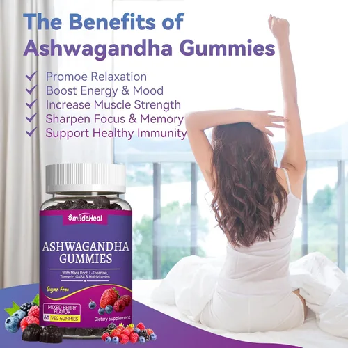 Vista 6 de Gominolas de Ashwagandha SmildeHeal 3000mg - Alivio del estrés, apoyo inmunológico y aumento de energía - Suplementos de Ashwagandha para mujeres