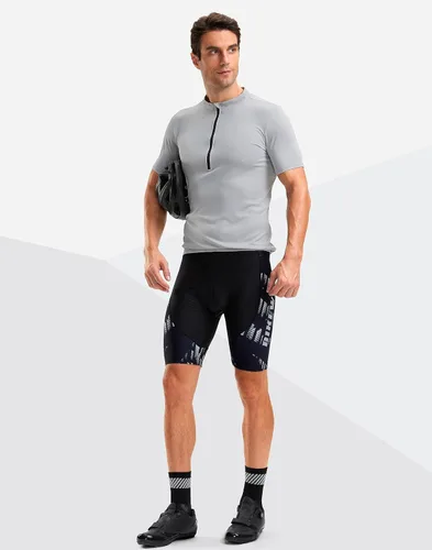 Vista 6 de Bikewa Pantalones cortos de ciclismo para hombre, con acolchado 4D, para ciclismo de carretera, con bolsillos con cremallera
