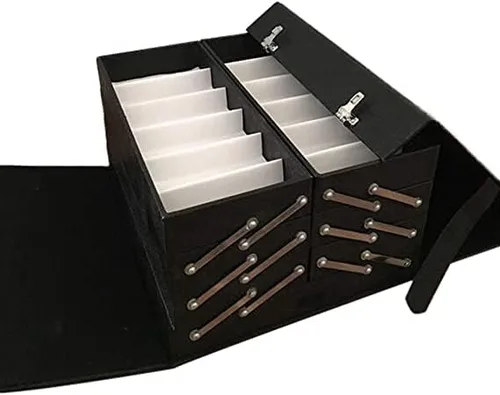 Vista 6 de Organizador de lentes de sol, vitrinas con ranuras para lentes de sol, caja de almacenamiento portátil con cerradura para coleccionista, maleta