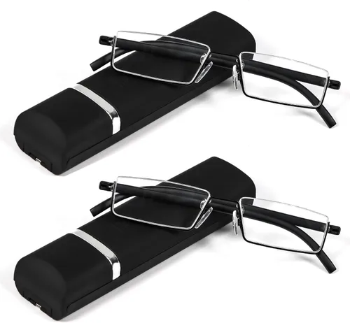 Vista 9 de REAVEE Elegantes lentes de lectura de medio marco para mujeres y damas, media lente, ligeros, rectangulares, de metal, portátiles, con estuches