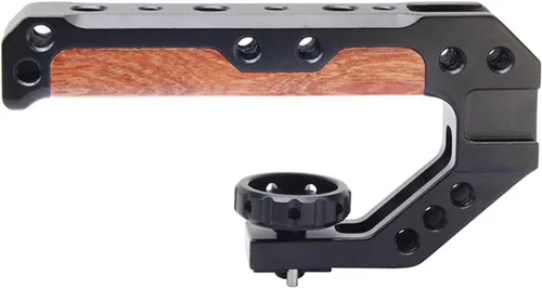 Vista 3 de Mango superior de madera para cámara con pasadores de localización de 3/8"-16, mango superior de madera con zapatos fríos compatible con interfaz