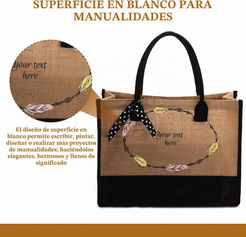 Vista 4 de Peryiter Juego de 8 bolsas de yute negras con asas, bolsas de arpillera grandes reutilizables con cinta de lunares para regalo de dama de honor