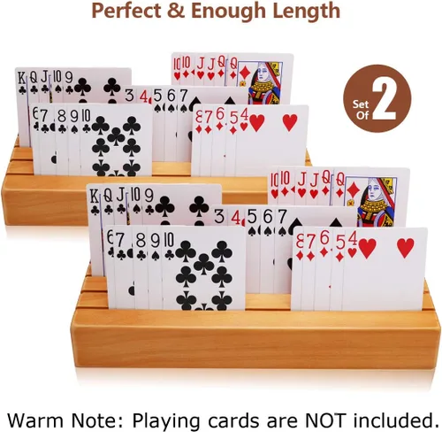 Vista 3 de Exqline Juego de 2 soportes de madera para naipes para niños, personas mayores y adultos, 9.84 pulgadas 3.1 pulgadas, lo suficientemente portátil