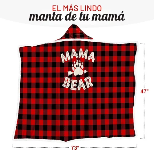 Vista 2 de Vprintes Mama Bear Manta con Capucha Usable - Regalos para Mamá - Regalos de Cumpleaños para Esposa de Esposo - Ideas de Regalo de Cumpleaños