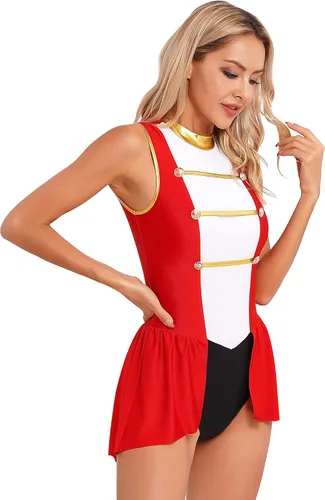 Vista 2 de JanJean Body sin mangas con cuello halter para mujer, traje de circo Ringmaster de juego de rol, vestido de Halloween
