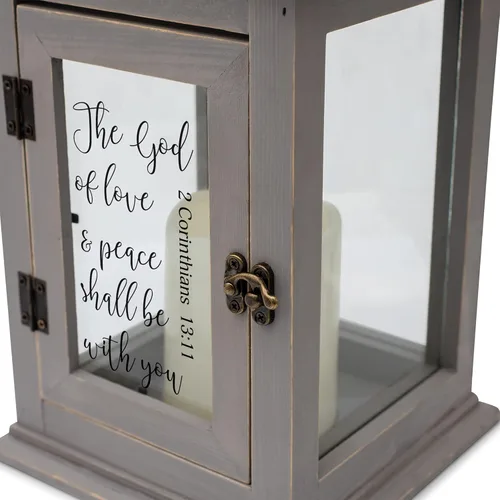 Vista 3 de Elanze Designs Love and Peace Shall Be with You - Farol de madera gris de 13 pulgadas