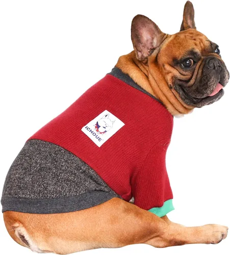 Vista 8 de iChoue - Ropa para mascotas, suéter de cuello alto de invierno para perros con cuello tortuga para Bulldog inglés, Boston Terrier, abrigo de pana