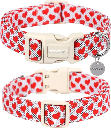 Vista 138 de DOGWONG Collar para perro de San Valentín, collar ajustable de algodón con corazón de caramelo azul, perfecto para perros pequeños a medianos