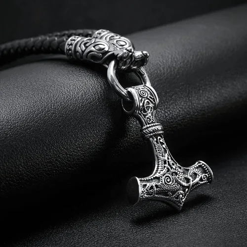 Vista 4 de BAVIPOWER Collar de cadena vikingo Fenrir con cabeza de lobo para hombres y mujeres, de acero inoxidable 316L, escandinavo escandinavo, auténtico