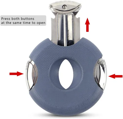 Vista 5 de KEENSUN Cortador de puros redondo G10 corte en V (azul), calibre de 60 anillos, diseño ergonómico con bloqueo seguro, juego de 2 unidades con caja