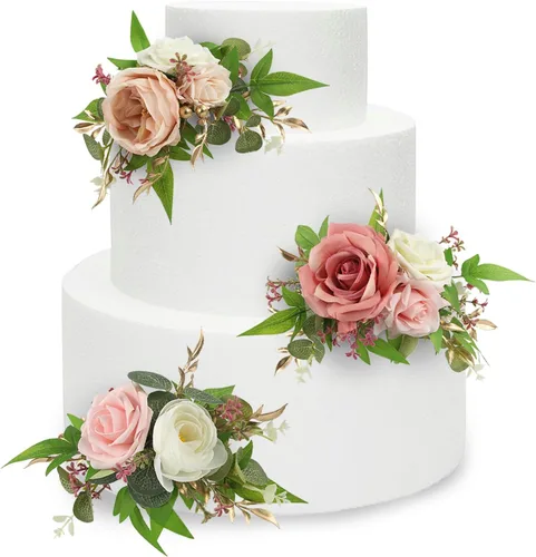 Vista 10 de Rinlong 3Pcs Premade Cake Flowers, Pampas Beige Wedding Cake Decor Beige y almendra