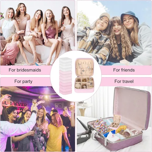 Vista 7 de FACULX Joyero de viaje de 6 piezas, caja de regalo de dama de honor, organizador de viaje portátil, pequeño joyero para mujeres y niñas, regalos