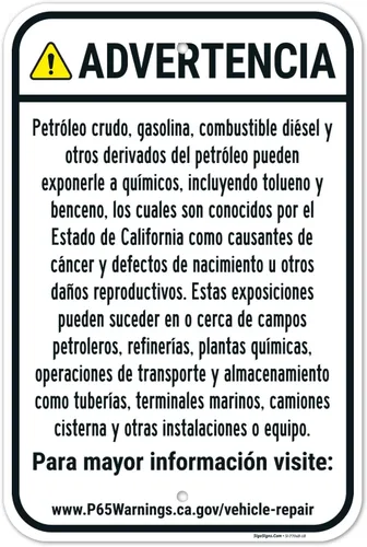 Vista 16 de Señal español de advertencia para petróleo crudo, gasolina, combustible diésel, otros productos petrolíferos, 10 x 7 pulgadas, aluminio 040 libre