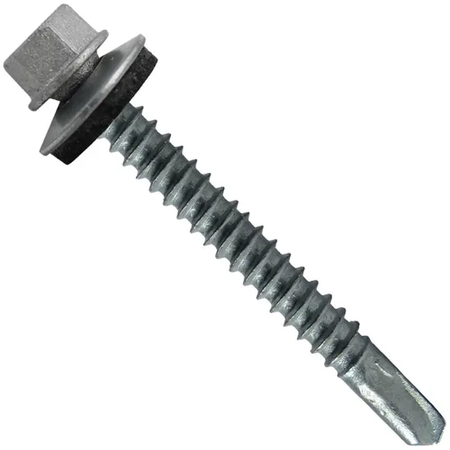 Vista 7 de 12 tornillos para techos de metal ABC gris tipo 3 de 1-1/2 pulgadas, punta de taladro de cabeza hexagonal, arandela EPDM de 9/16 pulgadas. 1 bolsa