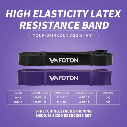 Vista 4 de VAFOTON Bandas de asistencia para dominadas, banda de resistencia de látex para entrenamiento de fuerza, calentamiento, estiramiento, construcción