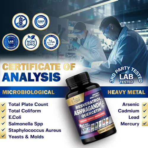 Vista 7 de Organic Cadane Suplementos de Ashwagandha - Apoya la memoria, el sistema inmunológico y la producción de energía - 6 ingredientes premium