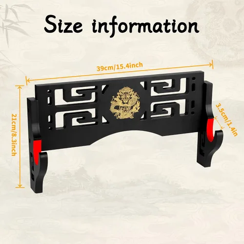 Vista 6 de Alyoen Soporte de pared Katana para espada Samurai con gancho acolchado de terciopelo y patrón de dragón, soporte de espada para sable de luz