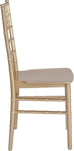 Vista 5 de BizChair Paquete de 2 sillas Chiavari apilables de resina dorada, asientos para hospitalidad y eventos
