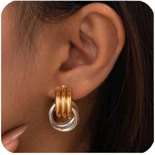 Vista 20 de Aretes chapados en oro de 14 quilates para mujer, joyería gruesa Corazón de oro de 14 quilates