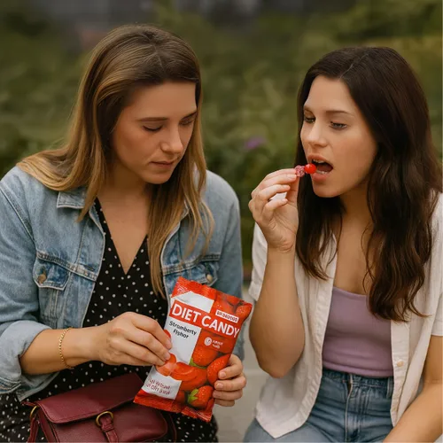 Vista 4 de Strawberry Diet Candy 1.7oz – Caramelo duro sin azúcar en forma de corazón – Envuelto individualmente, bocadillos sin azúcar, mini caramelo