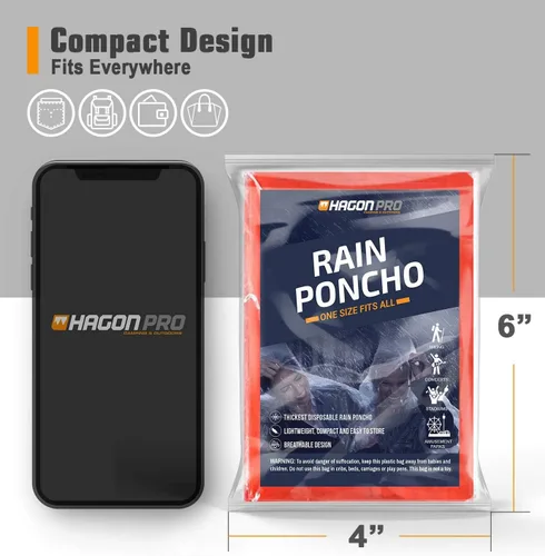 Vista 5 de Hagon PRO - Ponchos de lluvia desechables para adultos (paquete de 5)