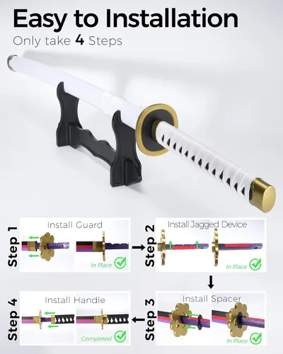 Vista 3 de Cold Blade Katana Sword - 41 inches Katana Replica with Holster Belt and Display Stand - Sword with Authentic Design
