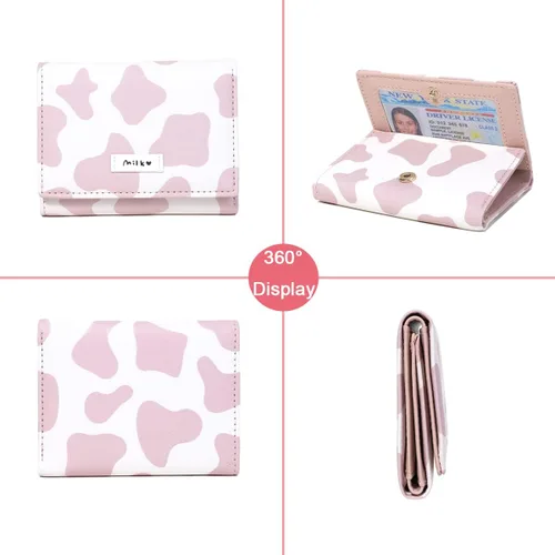 Vista 3 de Sunwel Fashion Billetera pequeña con estampado de vaca para niñas, con bolsillo para efectivo, tarjetero con ventana de identificación para mujer