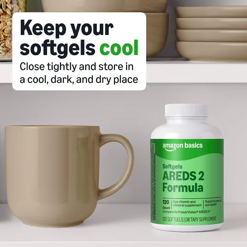 Vista 4 de Amazon Basics Suplemento de vitaminas y minerales para los ojos, fórmula AREDS 2 con luteína y zeaxantina, 120 cápsulas blandas