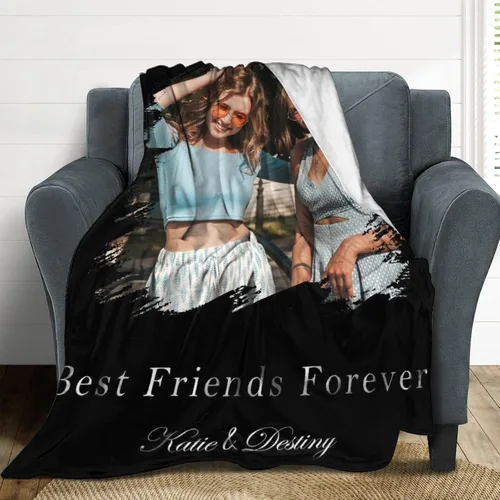 Vista 2 de D-Story Manta personalizada con fotos, texto, Manta personalizada con imagen, texto o fotos para mejores amigas, hermanas, regalos para cumpleaños