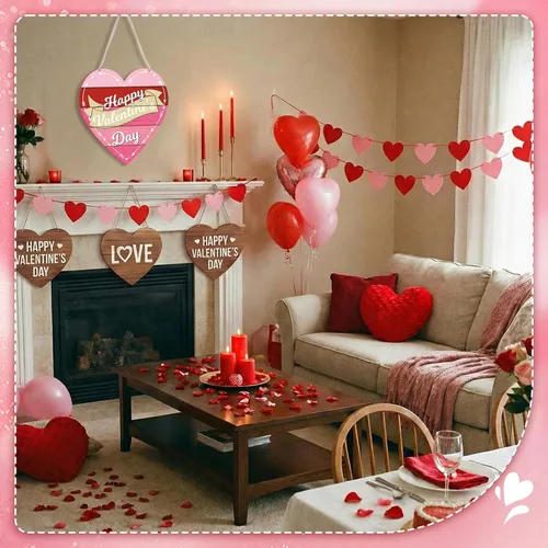 Vista 4 de Jetec Letrero de puerta para el día de San Valentín de doble cara con corazón de feliz día de San Valentín, búfalo a cuadros rústicos de casa