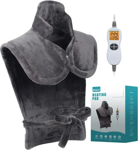 Vista 13 de Ruqiji Almohadilla térmica de cuello y hombro con peso de 19 x 24 pulgadas, 2.5 libras con 12 ajustes de temperatura y temporizador de cuenta
