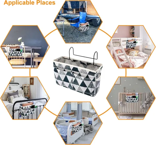 Vista 7 de Surblue Bolsa de almacenamiento para mesita de noche, organizador colgante para litera, camas de hospital, dormitorios, rieles de cama, campamento