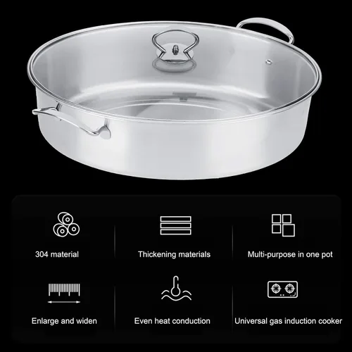 Vista 4 de Juego de ollas de vapor ovaladas de acero inoxidable 304, gran capacidad, olla de cocina casera con plato