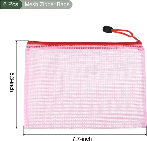 Vista 2 de YOKIVE Paquete de 6 bolsas de malla con cremallera, bolsillos de malla B6 para archivos, bolsa de plástico para documentos, ideal