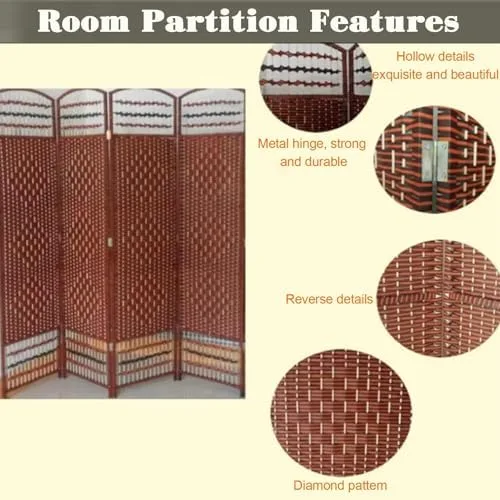 Vista 6 de Foldable Rattan Room Divider, Height Adjustable, 4 Panels (100x40cm), Easy to Store, Perfect for Meeting Rooms, Living Spaces, Privacy Screen