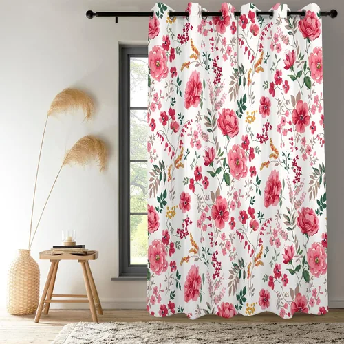 Vista 44 de Renaiss Pink Cherry Patels - Cortinas opacas con aislamiento térmico de flores de cerezo japonés, cortinas de ventana de dormitorio con estampado