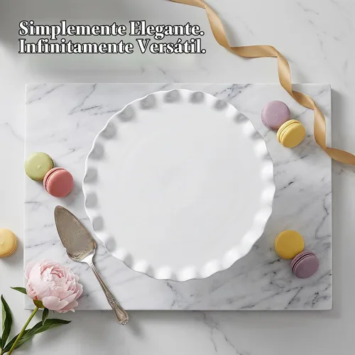 Vista 7 de Soporte redondo de porcelana para tartas de 12 pulgadas, soporte de postre blanco para bodas, fiestas de cumpleaños