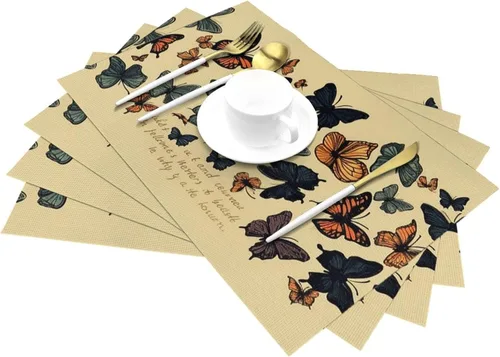 Vista 6 de 6 PCS PVC Placemats Set Place Mats Butterflies Flying Non-Slip Weave Place Mats 12" x 18" Farmhouse Table Mat Set for Family Dinners Wedding Parties