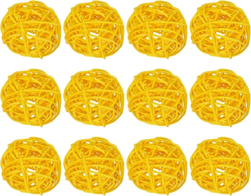 Vista 12 de MECCANIXITY 12 bolas decorativas de mimbre de ratán de 2 pulgadas para rellenos de jarrones, bodas, jardines, fiestas de pasillo, color negro