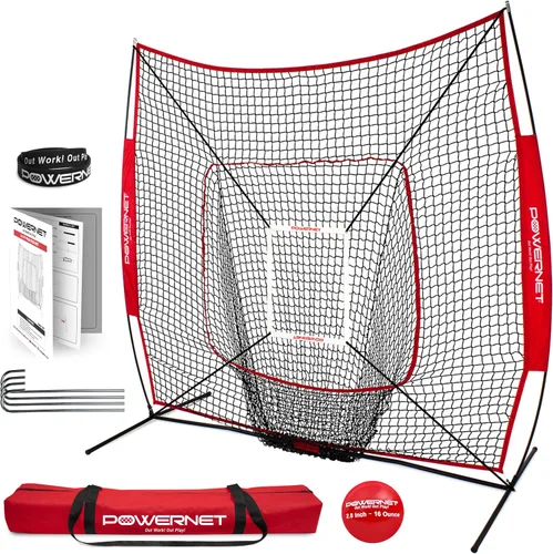 Vista 10 de PowerNet Baseball Softball Practice Net 7x7 with Baseball Accessories for Practice Pitching, Batting & Fielding, Ball Caddy, Weighted Baseballs, Tee