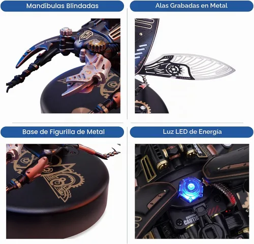 Vista 4 de Rompecabezas de metal 3D para adultos, kits de modelos de bricolaje para construir, rompecabezas mecánico de escarabajo de ciervo de 115 piezas