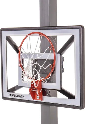 Vista 36 de Aro de baloncesto juvenil Silverback Junior de 33" con tecnología de montaje Lock 'n Rock. Se monta en postes redondos y verticales, color negro