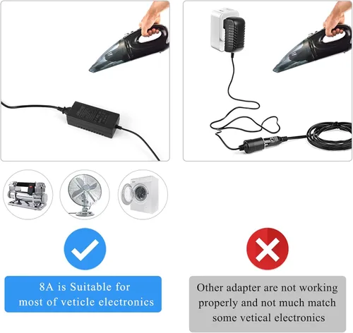 Vista 6 de Convertidor de CA a CC, 110-220V a 12V 96W 8A Adaptador de corriente de coche, adaptador de corriente para enchufe de encendedor de cigarrillos