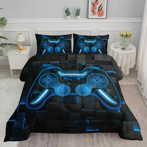 Vista 14 de Axolotl - Juego de ropa de cama para niños con diseño de gatos de dibujos animados tamaño individual, juego de edredón con líneas degradadas y lindo